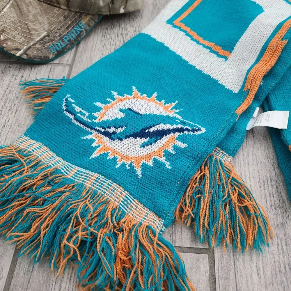 NFL Miami Dolphins Camo Hat & Knit Scarf Set Team Apparel One Size